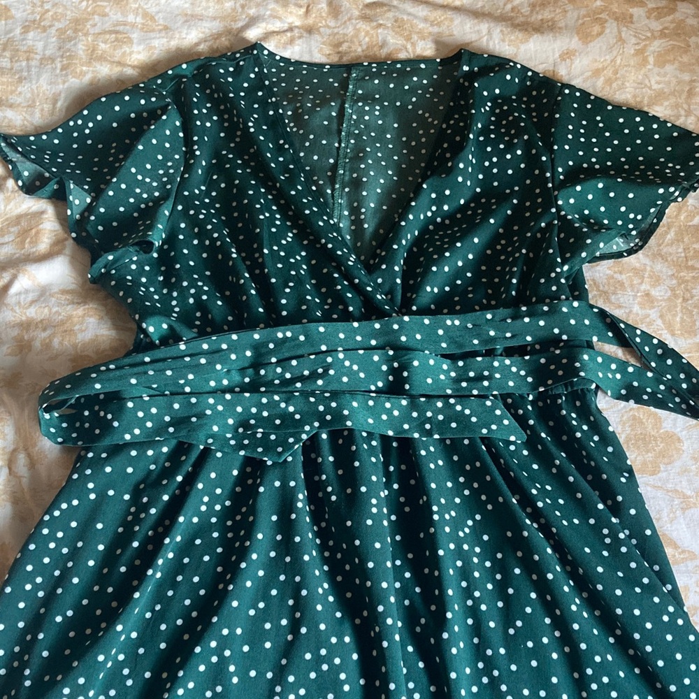 Green Polka Dot Wrap Dress